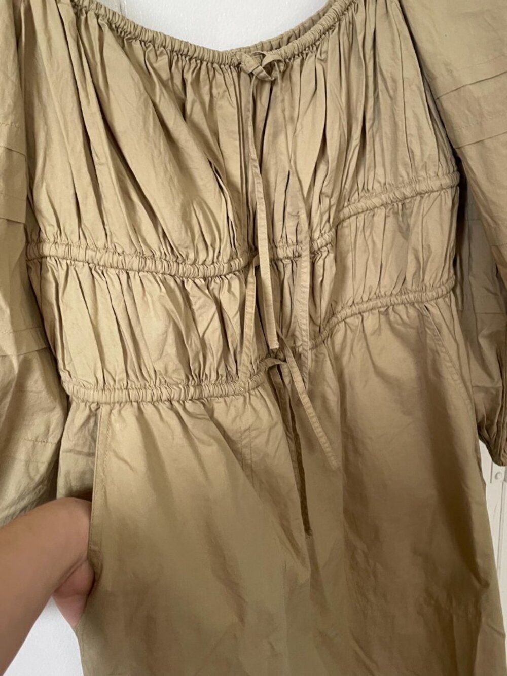 ULLA JOHNSON Amalie Jumpsuit Beige Khaki Cotton Poplin Tan, Size 8 - Picture 7 of 13